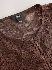 Chocolate Brown Long Sleeved Lace Cardigan - Image 7 of 8
