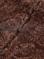 Chocolate Brown Long Sleeved Lace Cardigan - Image 8 of 8