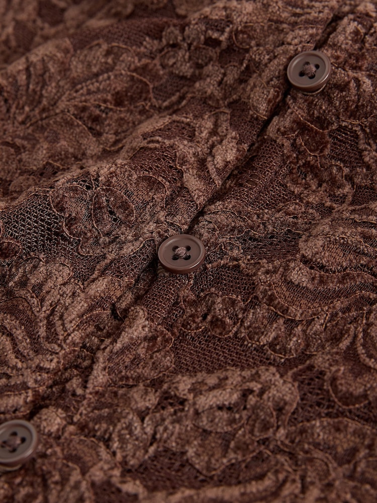 Chocolate Brown Long Sleeved Lace Cardigan - Image 8 of 8