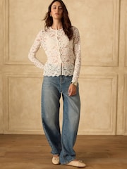 Ecru Long Sleeved Lace Cardigan - Image 2 of 8