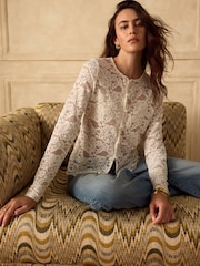 Ecru Long Sleeved Lace Cardigan - Image 3 of 8