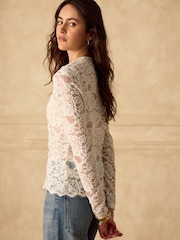 Ecru Long Sleeved Lace Cardigan - Image 4 of 8