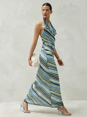 Blue/Green Stripe Mesh Maxi Skirt - Image 1 of 8