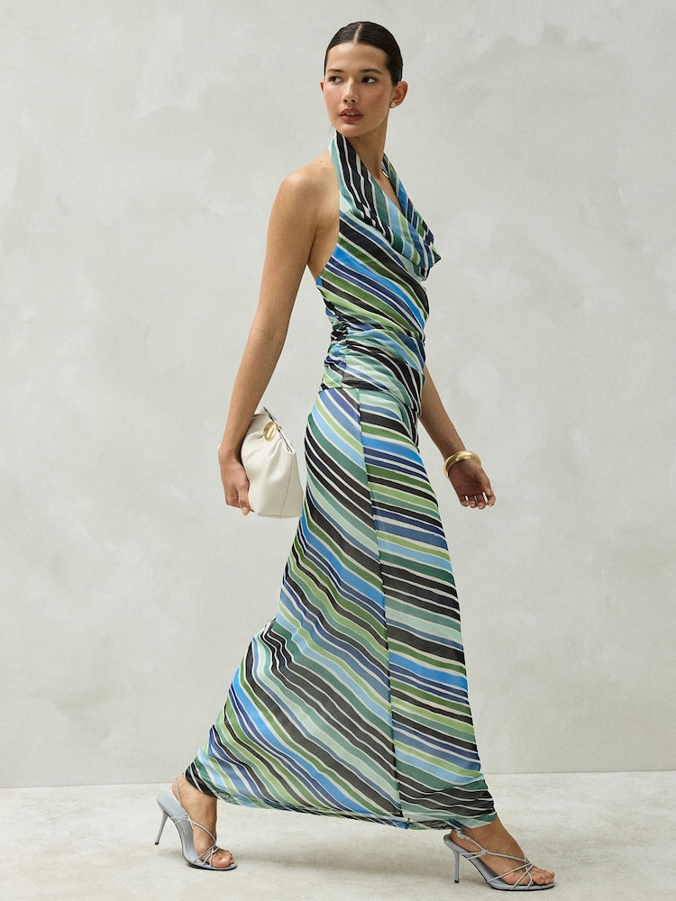 Blue/Green Stripe Mesh Maxi Skirt - Image 1 of 8