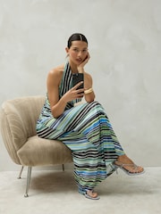 Blue/Green Stripe Mesh Maxi Skirt - Image 2 of 8