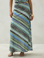Blue/Green Stripe Mesh Maxi Skirt - Image 4 of 8