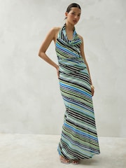 Blue/Green Stripe Mesh Maxi Skirt - Image 5 of 8