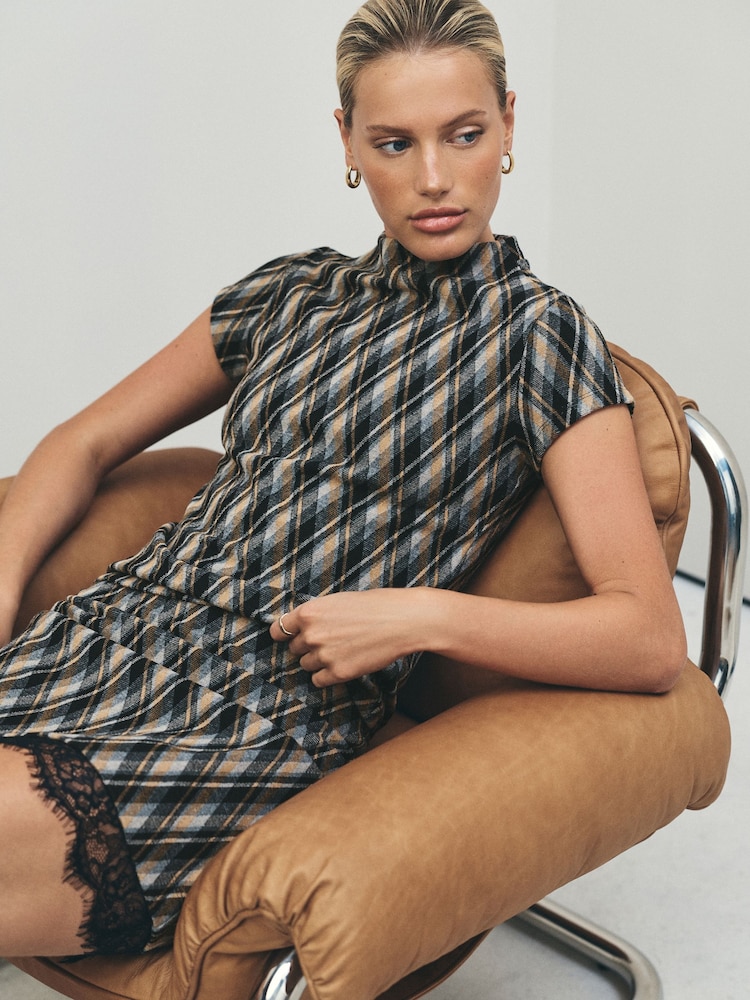 Grey/Blue Short Sleeved Check Top - Image 1 of 7
