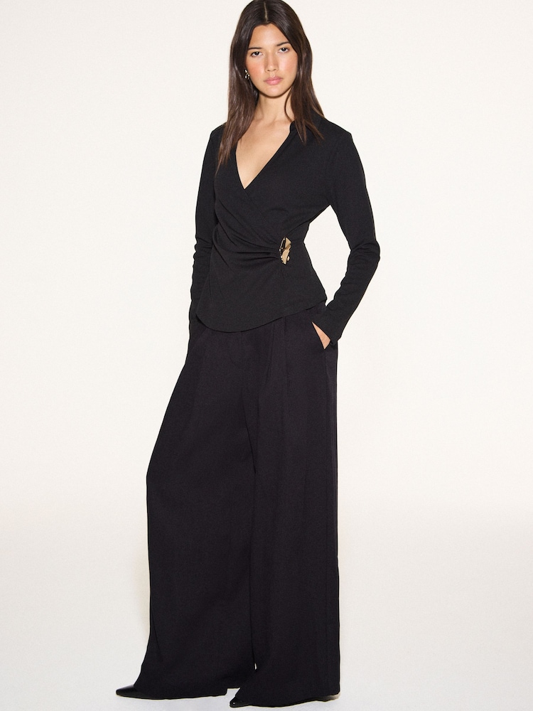 Black Long Sleeve V--Neck Hardwear Blouse - Image 2 of 8