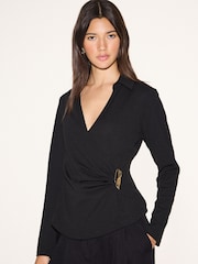 Black Long Sleeve V--Neck Hardwear Blouse - Image 3 of 8