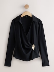 Black Long Sleeve V--Neck Hardwear Blouse - Image 6 of 8