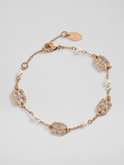 LK Bennett Metallic Logo Bracelet In Crystal And Gold - Image 1 of 2
