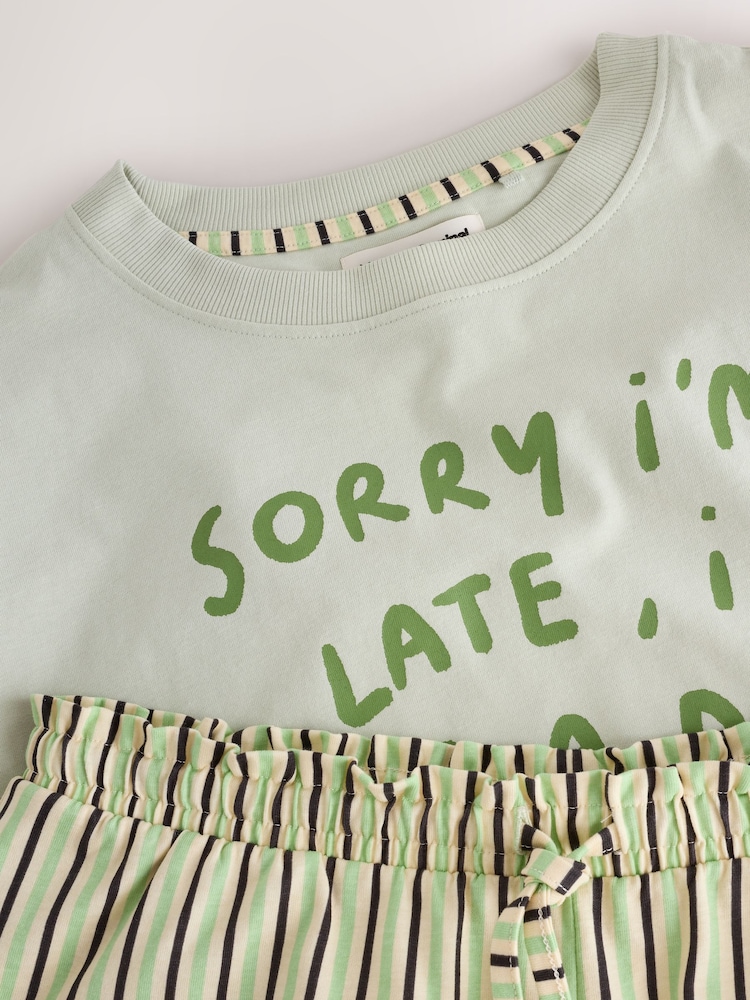 Sage Green Slogan Dogs Seminal x Lauren Emmet Stripe Short Pyjamas Set - Image 2 of 4 Sage Green Slogan Dogs Seminal x Lauren Emmet Stripe Short Pyjamas Set - Image 2 of 4
