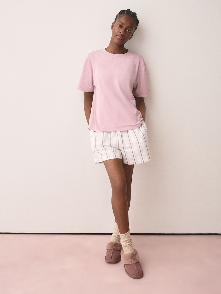 Lilac Purple Woven Stripe Short Pyjamas Set - Image 1 of 5 Lilac Purple Woven Stripe Short Pyjamas Set - Image 1 of 5