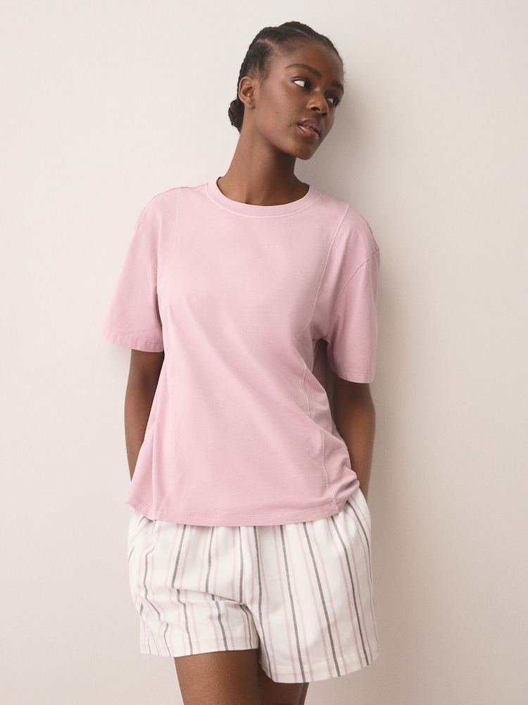 Lilac Purple Woven Stripe Short Pyjamas Set - Image 2 of 5 Lilac Purple Woven Stripe Short Pyjamas Set - Image 2 of 5