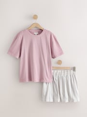 Lilac Purple Woven Stripe Short Pyjamas Set - Image 6 of 8