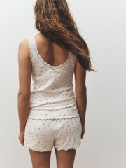 Pink/Cream Ditsy Floral Cotton Rib Lace Cami and Short Pyjamas - Image 2 of 8