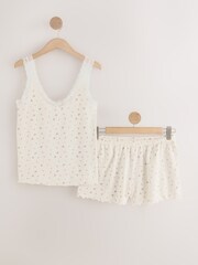 Pink/Cream Ditsy Floral Cotton Rib Lace Cami and Short Pyjamas - Image 6 of 8