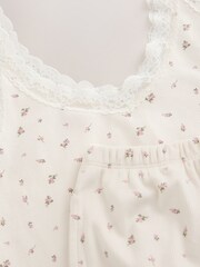 Pink/Cream Ditsy Floral Cotton Rib Lace Cami and Short Pyjamas - Image 7 of 8