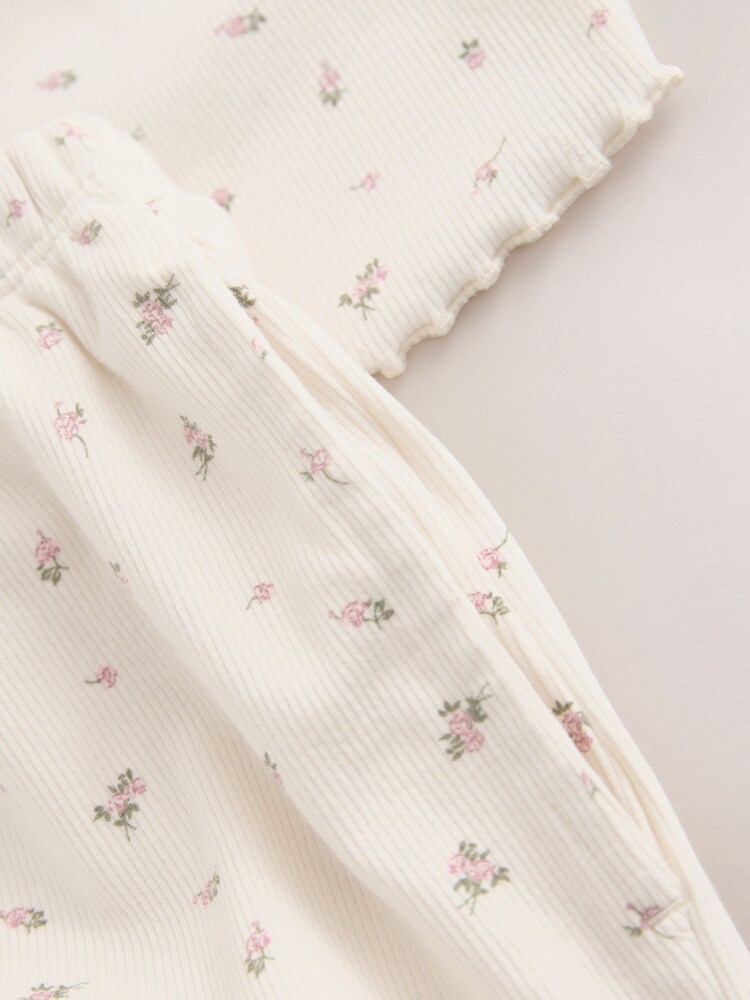 Pink/Cream Ditsy Floral Cotton Rib Lace Cami and Short Pyjamas - Image 8 of 8 Pink/Cream Ditsy Floral Cotton Rib Lace Cami and Short Pyjamas - Image 8 of 8