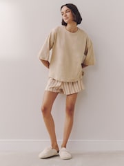 Neutral mit Streifen - Kurzes Pyjama-Set aus Baumwolle - Bild 2 von 7