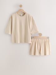Neutral mit Streifen - Kurzes Pyjama-Set aus Baumwolle - Bild 5 von 7