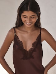 Czekoladowy brąz - Lace Detail Satin Slip - Obraz 6 z 7