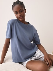 Blue Woven Stripe Short Pyjamas Set - Image 1 of 4