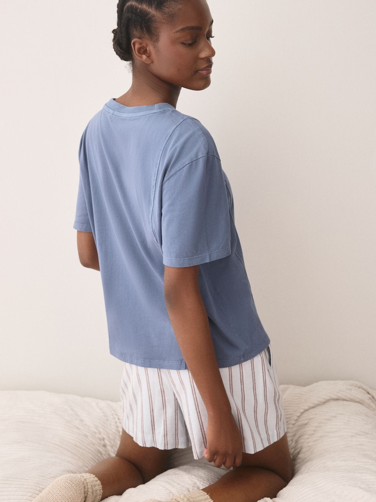 Blue Woven Stripe Short Pyjamas Set - Image 2 of 4 Blue Woven Stripe Short Pyjamas Set - Image 2 of 4