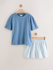 Blue Woven Stripe Short Pyjamas Set - Image 5 of 7