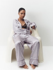 Cream Geometric Studio Satin Button Through Pyjamas - Image 1 of 9