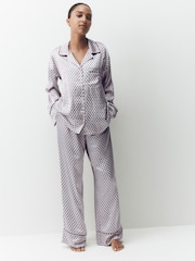 Cream Geometric Studio Satin Button Through Pyjamas - Image 3 of 9