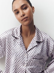 Cream Geometric Studio Satin Button Through Pyjamas - Image 5 of 9