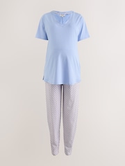 Blue Geometric Maternity Short Sleeve Pyjamas - Image 6 of 9