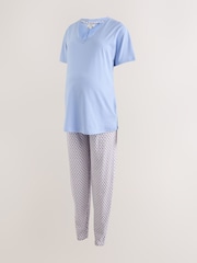 Blue Geometric Maternity Short Sleeve Pyjamas - Image 7 of 9