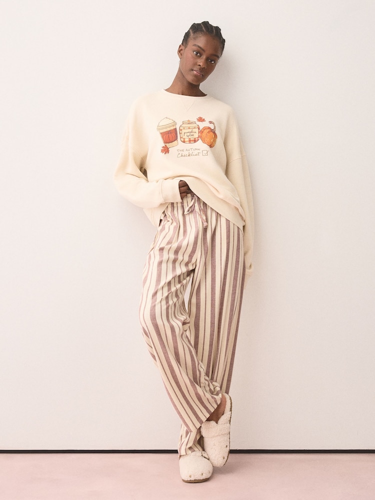 Oatmeal Autumnal Sweatshirt and Flannel Pyjamas - Image 1 of 5 Oatmeal Autumnal Sweatshirt and Flannel Pyjamas - Image 1 of 5