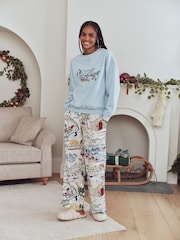 Light Blue Map Print Matching Family Christmas Sweatshirt and Flannel Pyjamas - Image 1 of 6