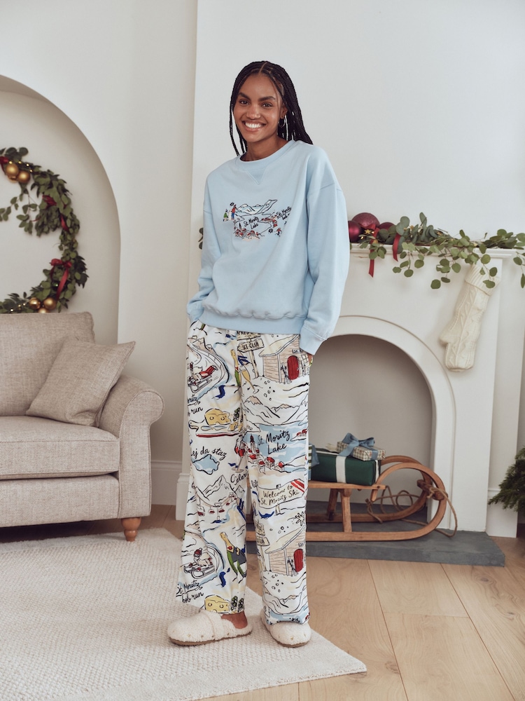 Light Blue Map Print Matching Family Christmas Sweatshirt and Flannel Pyjamas - Image 1 of 6 Light Blue Map Print Matching Family Christmas Sweatshirt and Flannel Pyjamas - Image 1 of 6