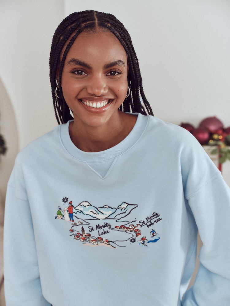 Light Blue Map Print Matching Family Christmas Sweatshirt and Flannel Pyjamas - Image 2 of 6 Light Blue Map Print Matching Family Christmas Sweatshirt and Flannel Pyjamas - Image 2 of 6