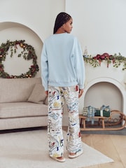 Light Blue Map Print Matching Family Christmas Sweatshirt and Flannel Pyjamas - Image 3 of 6