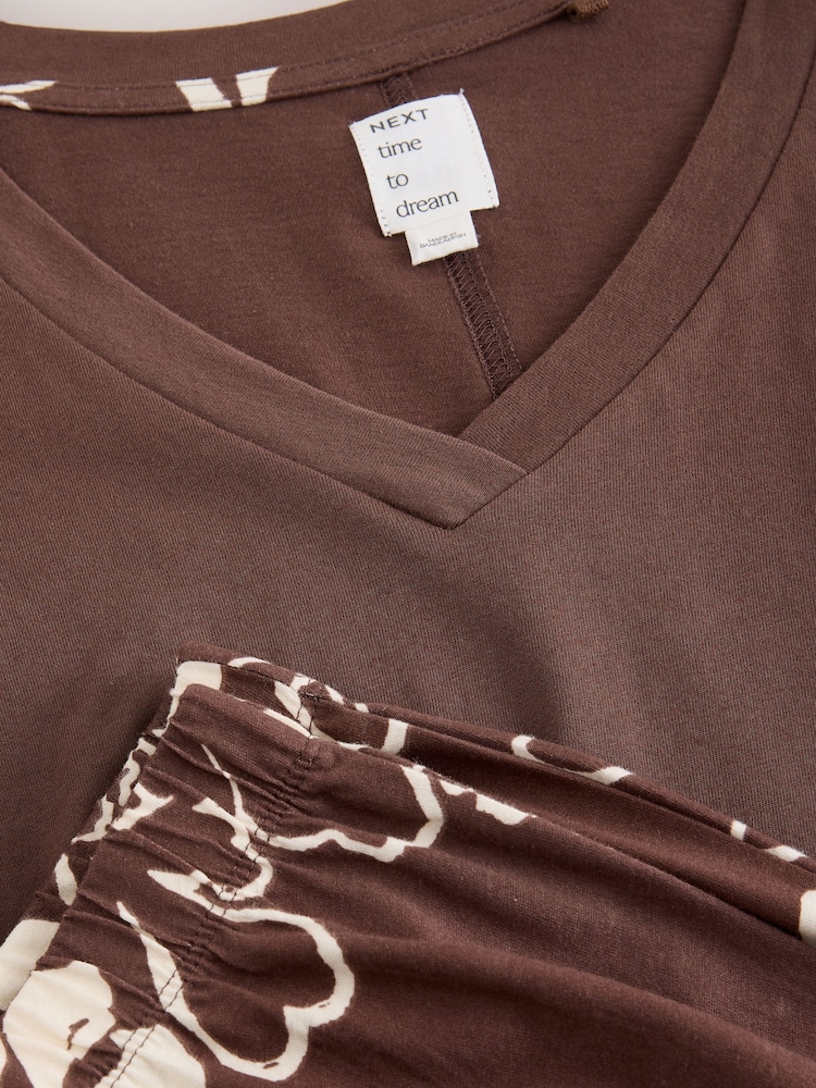 Chocolate Brown Floral Short Sleeve Pyjamas - Image 3 of 3 Chocolate Brown Floral Short Sleeve Pyjamas - Image 3 of 3