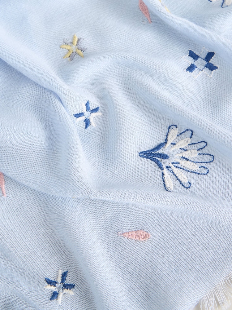 White Stuff Blue Embroidered Scarf - Image 3 of 3 White Stuff Blue Embroidered Scarf - Image 3 of 3