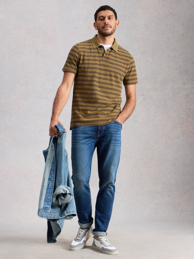 White Stuff Green Short Sleeve Utility Stripe Polo Shirt - Image 1 of 6