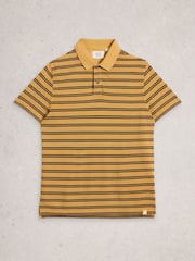 White Stuff Yellow Short Sleeve Utility Stripe Polo Shirt - Image 5 of 6