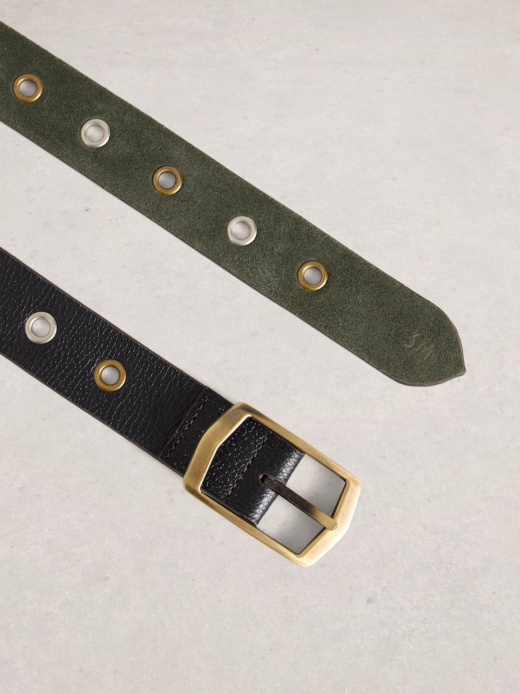 White Stuff Black Reversible Eyelet Belt - Image 3 of 3