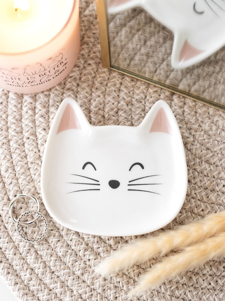 Something Different White Cat Face Trinket Dish - Image 1 of 3