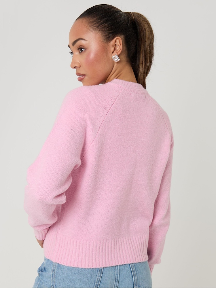 Threadbare Light Pink Valentines Button Up Knitted Cardigan - Image 2 of 4