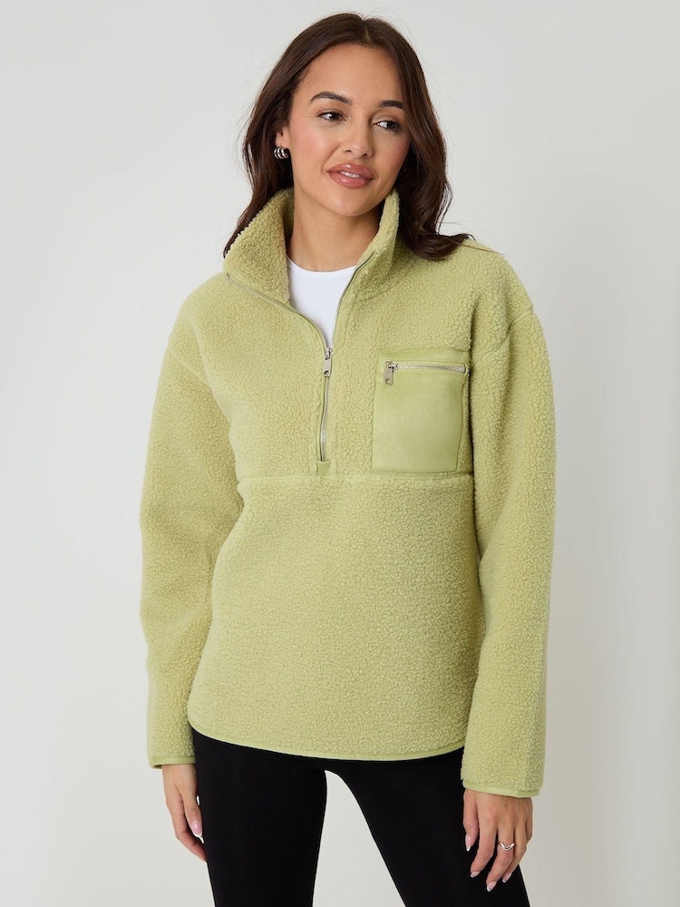 ירוק זית - Threadbare פליז בד טדי עם חצי רוכסן לחג האהבה - תמונה 1 מתוך 5