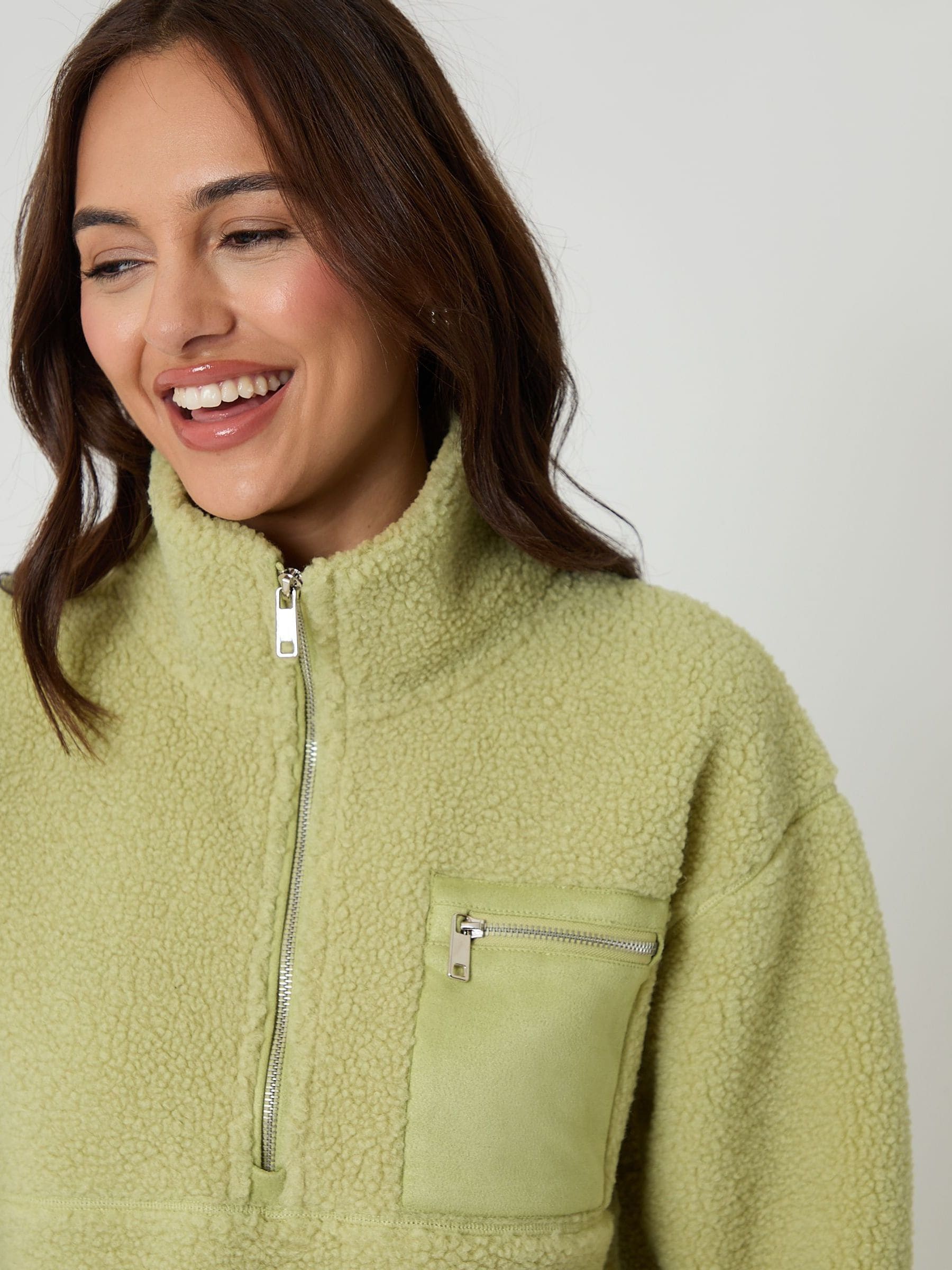 Buy Threadbare Olive Green Half Zip Borg Fleece from the Next UK