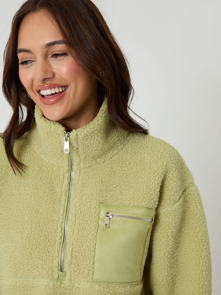 ירוק זית - Threadbare פליז בד טדי עם חצי רוכסן לחג האהבה - תמונה 5 מתוך 5